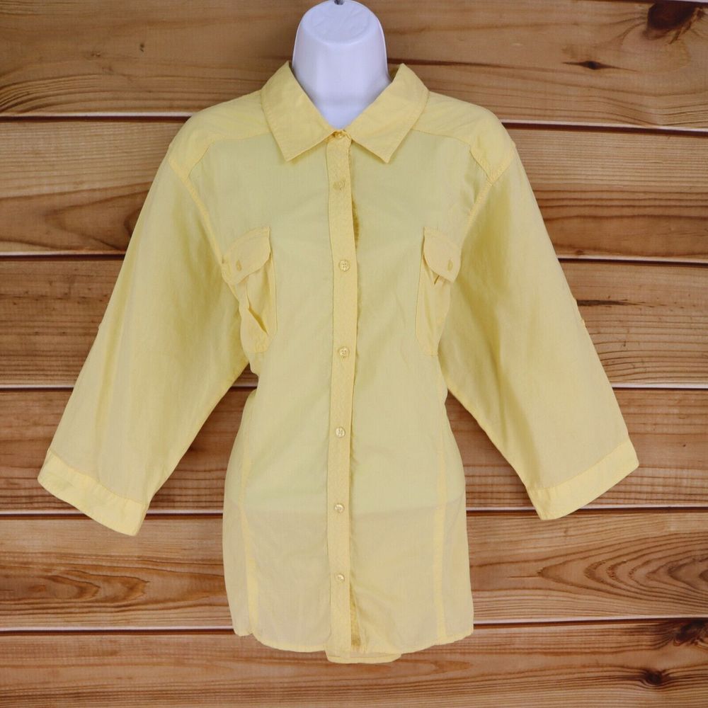 Sonoma Life + Style Button Up Shirt Women 2X Yellow 100% Cotton Sheer Collared